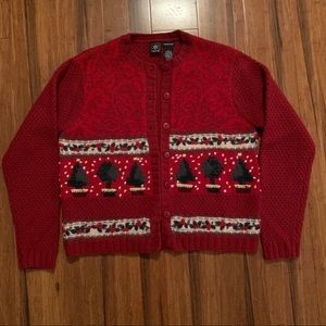 Skyr Hand Knit Red Christmas Tree Sweater